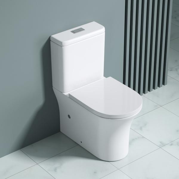 mit Soft-Close WC Spülrandloses WC-Sitz S304T Stand-Toilette Spülkasten